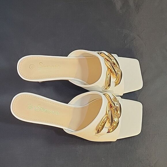 BRAND NEW SHOELAND SQUARE TOE SLIP-ON FOOT OPEN TOE GOLD CHAIN LINKING S…G1 - Picture 6 of 16
